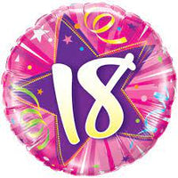 Age 18 Bright Pink Shining Star Foil Balloon