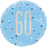 18" 60th Birthday Glitz Blue & Silver Foil Balloon