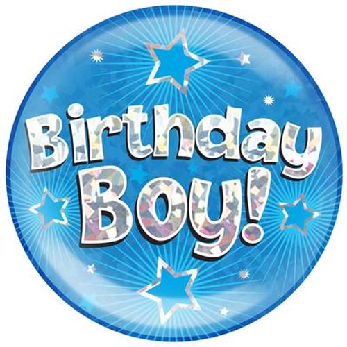 Giant Birthday Boy Holographic Party Badge