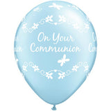 11" Pearl Light Blue Communion Butterflies Latex Balloons (Pack 6 Uninflated)