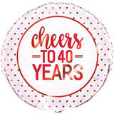 18" Cheers To 40 Years Anniversary Foil Balloon