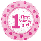 18" 1st Birthday Girl Dots Foil Balloon