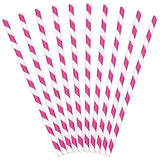 Bright Pink Striped Paper Straws (Pack of 10)
