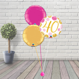 40th Gold & Pink Spot Balloon Cluster