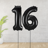 Large Black Age 16 Number Balloons