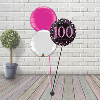 100th Black & Pink Balloon Cluster