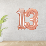 Large Rose Gold Age 13 Number Balloons