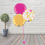 30th Gold & Pink Spot Balloon Cluster