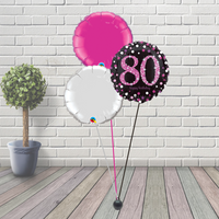 80th Black & Pink Balloon Cluster