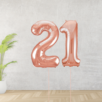 Large Rose Gold Age 21 Number Balloons