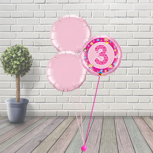 3rd Birthday Pink Balloon Cluster