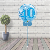 Age 40 Blue Starburst Sparkle Bubble Balloon