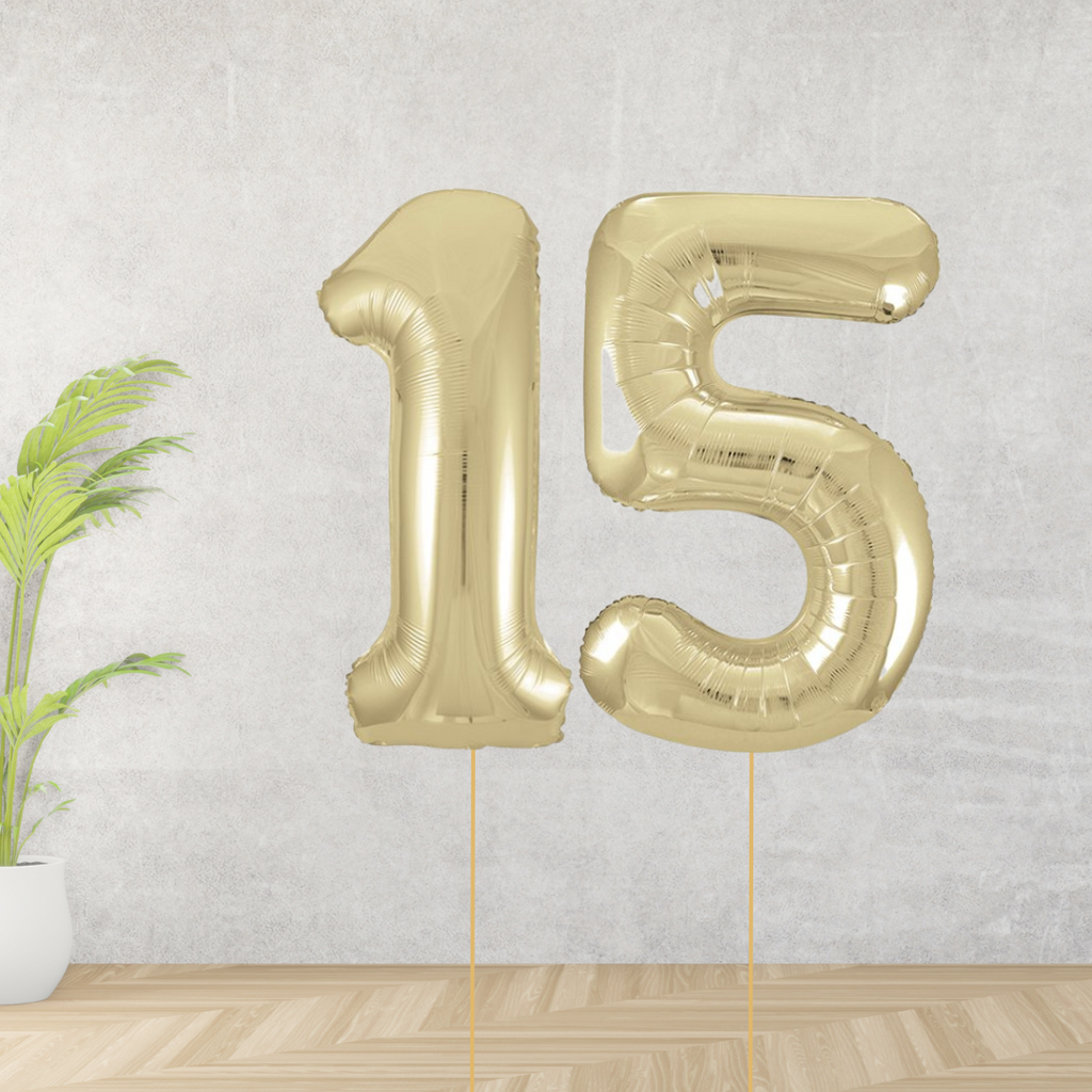 Large Gold Age 15 Number Balloons