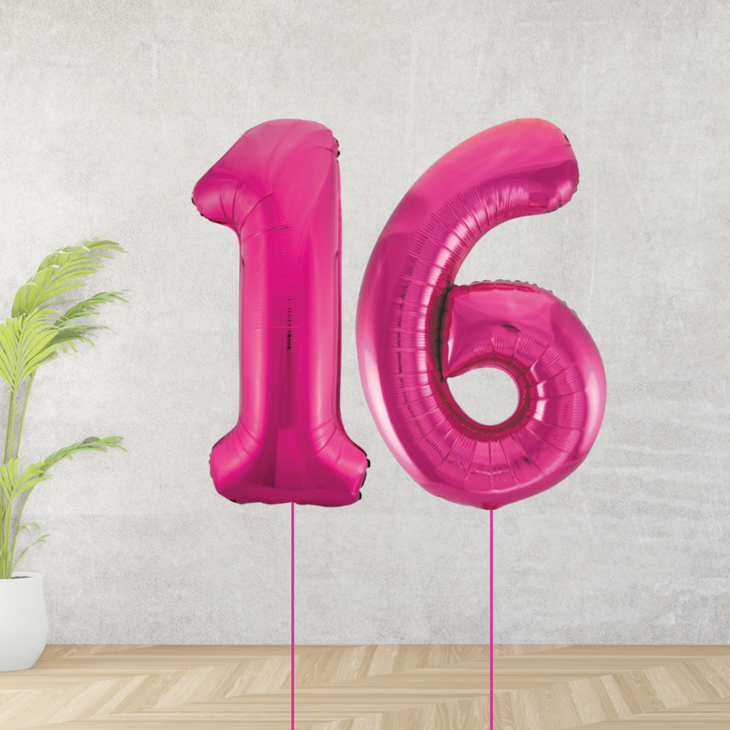 Large Pink Age 16 Number Balloons