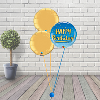 Blue & Gold Happy Birthday Balloon Cluster