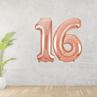 Large Rose Gold Age 16 Number Balloons