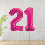 Large Pink Age 21 Number Balloons