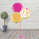 18th Gold & Pink Spot Balloon Cluster