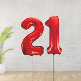 Large Red Age 21 Number Balloons