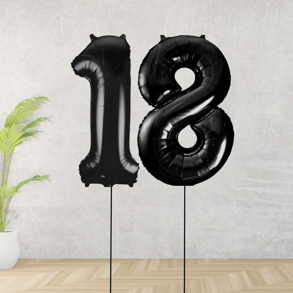 Large Black Age 18 Number Balloons