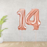 Large Rose Gold Age 14 Number Balloons