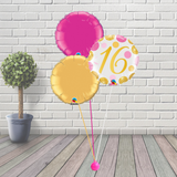 16 Gold & Pink Spot Balloon Cluster