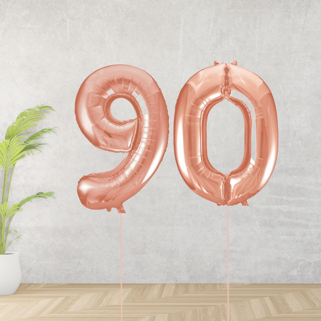 Rose Gold Age 90 Number Balloons