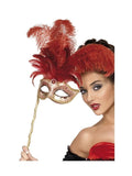Red Feather Eye Mask With Stick