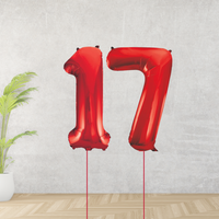 Large Red Age 17 Number Balloons