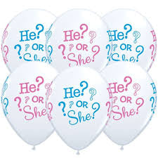 11" He Or She Latex Balloons (Pack 6 Uninflated)