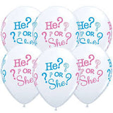 11" He Or She Latex Balloons (Pack 6 Uninflated)