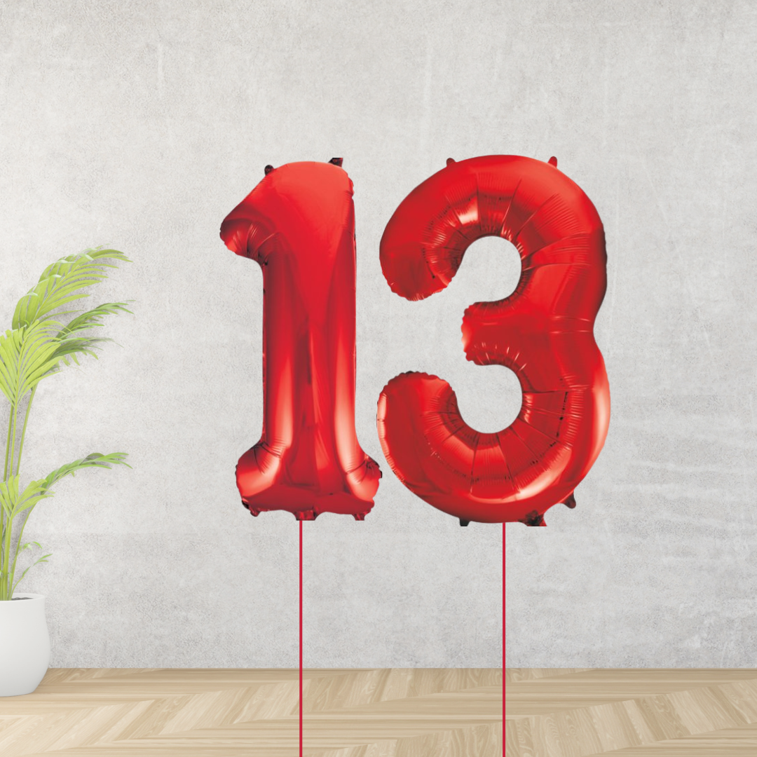 Red shop number balloons