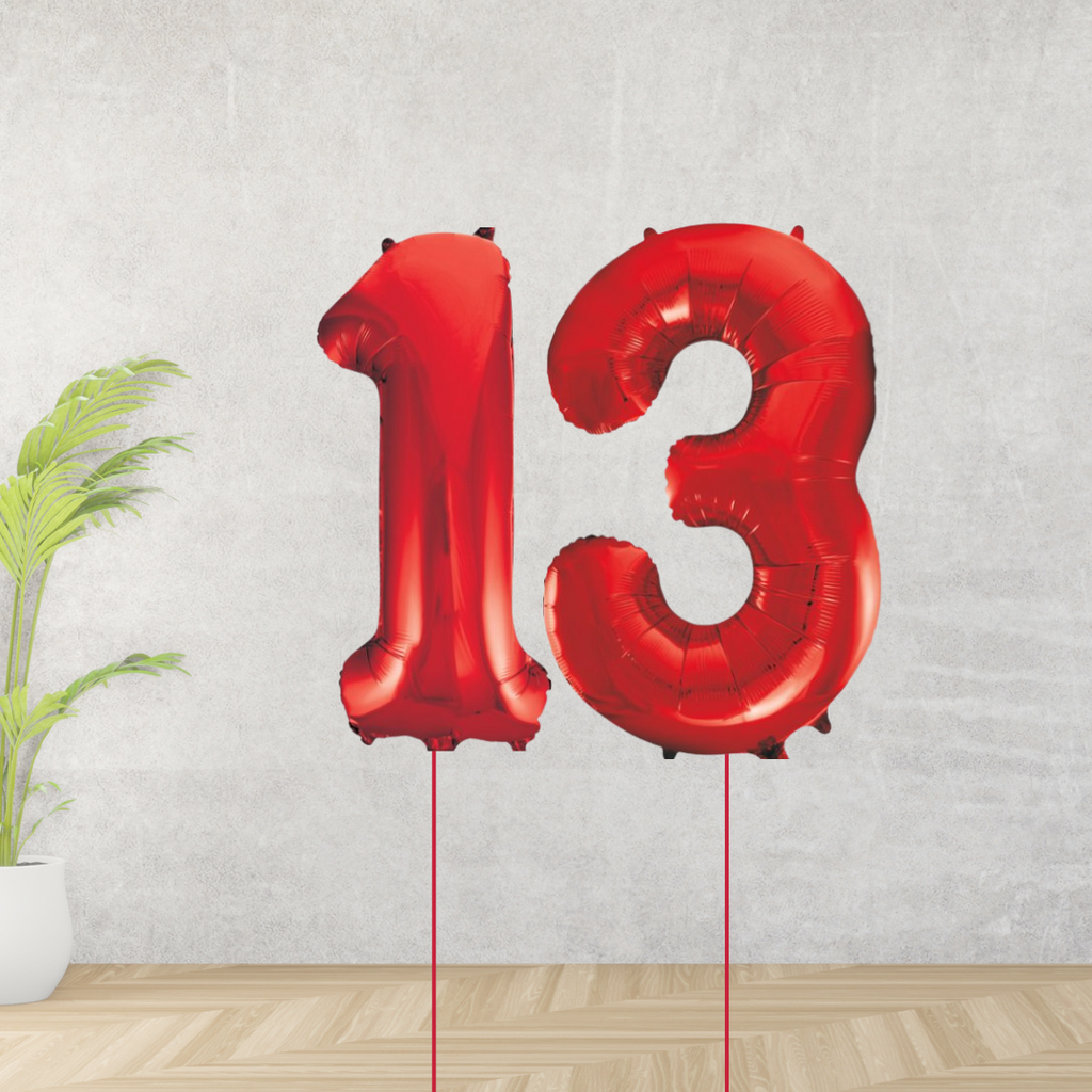 Large Red Age 13 Number Balloons