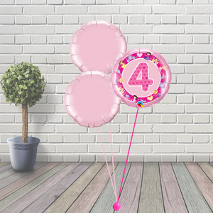 4th Birthday Pink Balloon Cluster