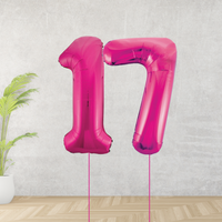 Large Pink Age 17 Number Balloons