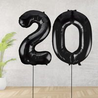 Large Black Age 20 Number Balloons