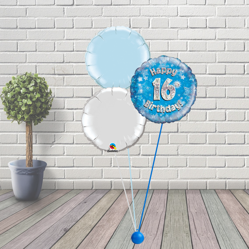 16th Birthday Blue Balloon Cluster