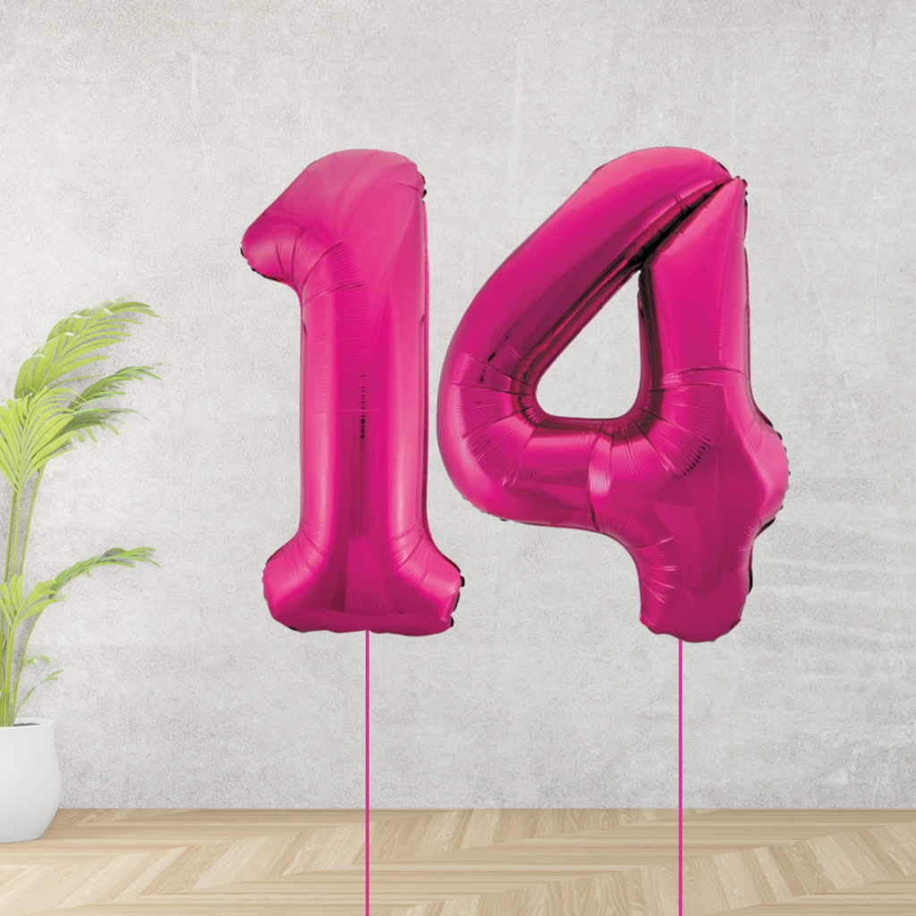 Large Pink Age 14 Number Balloons