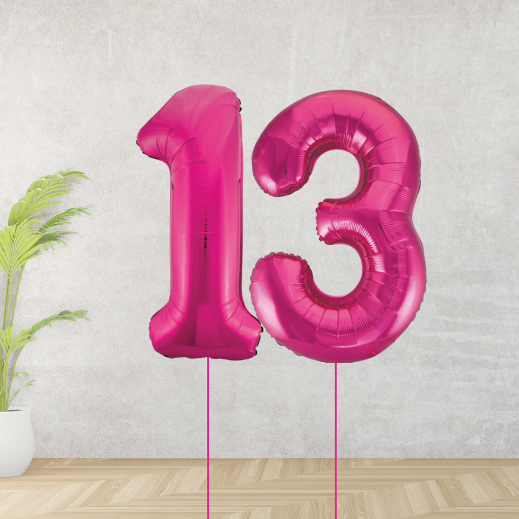 Large Pink Age 13 Number Balloons
