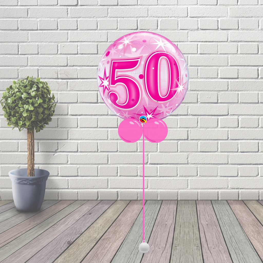 Age 50 Pink Starburst Sparkle bubble Balloon
