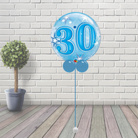 Age 30 Blue Starburst Sparkle Bubble Balloon