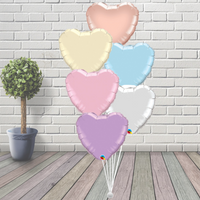 Balloon Foil Heart Cluster - 6 Hearts (Pastel Mix)