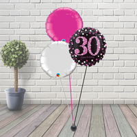 30th Black & Pink Balloon Cluster