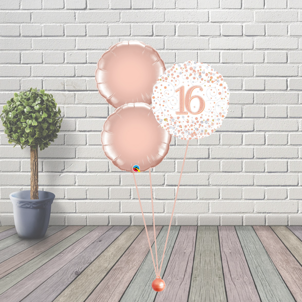 16th Rose Gold Balloon Cluster