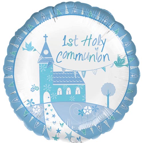 18" 1st Communion Blue Church Foil Balloon