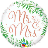 18" Mr & Mrs Elegant Greenery Foil Balloon