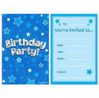 Blue Birthday Party Invitations - Pack 8