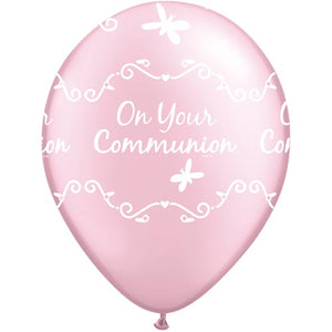 11" Pearl Pink Communion Butterflies Latex Balloons (Pack 6 Uninflated)