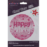 24" Pink Happy Birthday Clear Foil Balloon