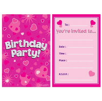 Pink Birthday Party Invitations - Pack 8